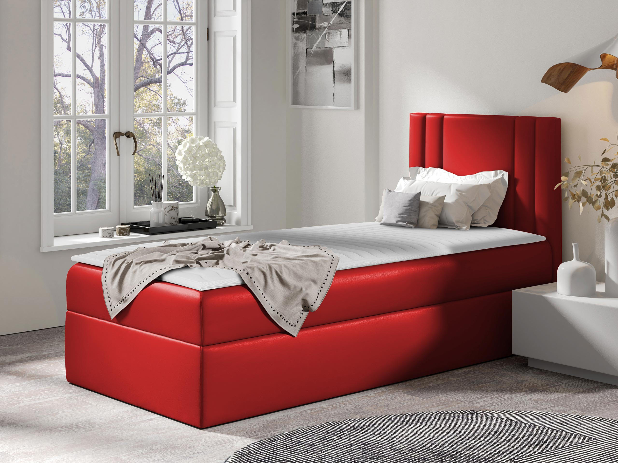 BOXBETT Carmen Mini, Seite zum Öffnen des Bettkastens: Rechts - Rot, Holz (100/200cm) - MIRJAN24