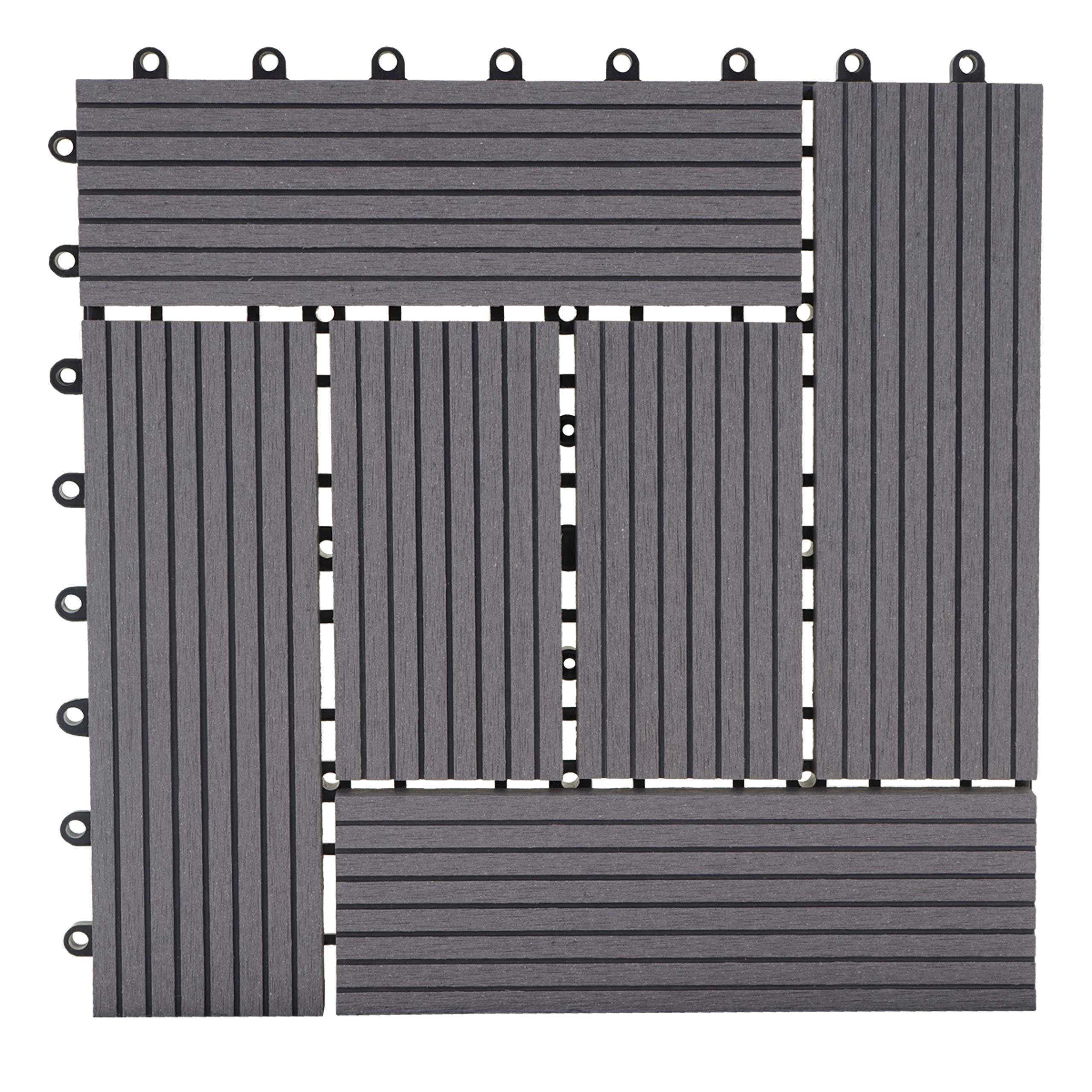 WPC Bodenfliese | 11x je BxT 30x30cm = 1qm | Holzoptik Balkon/Terrasse | Premium | Grau versetzt - Grau, Kunststoff (30/30/2cm) - BERLINLODGE