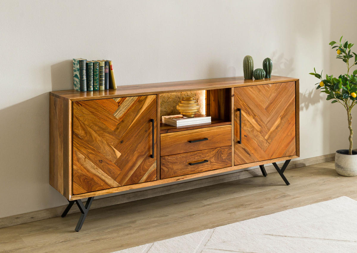 SIDEBOARD Altholz 180x40x81 natur lackiert AVIGNON #111 - Braun, Holz (180/81/40cm) - Massivmoebel24