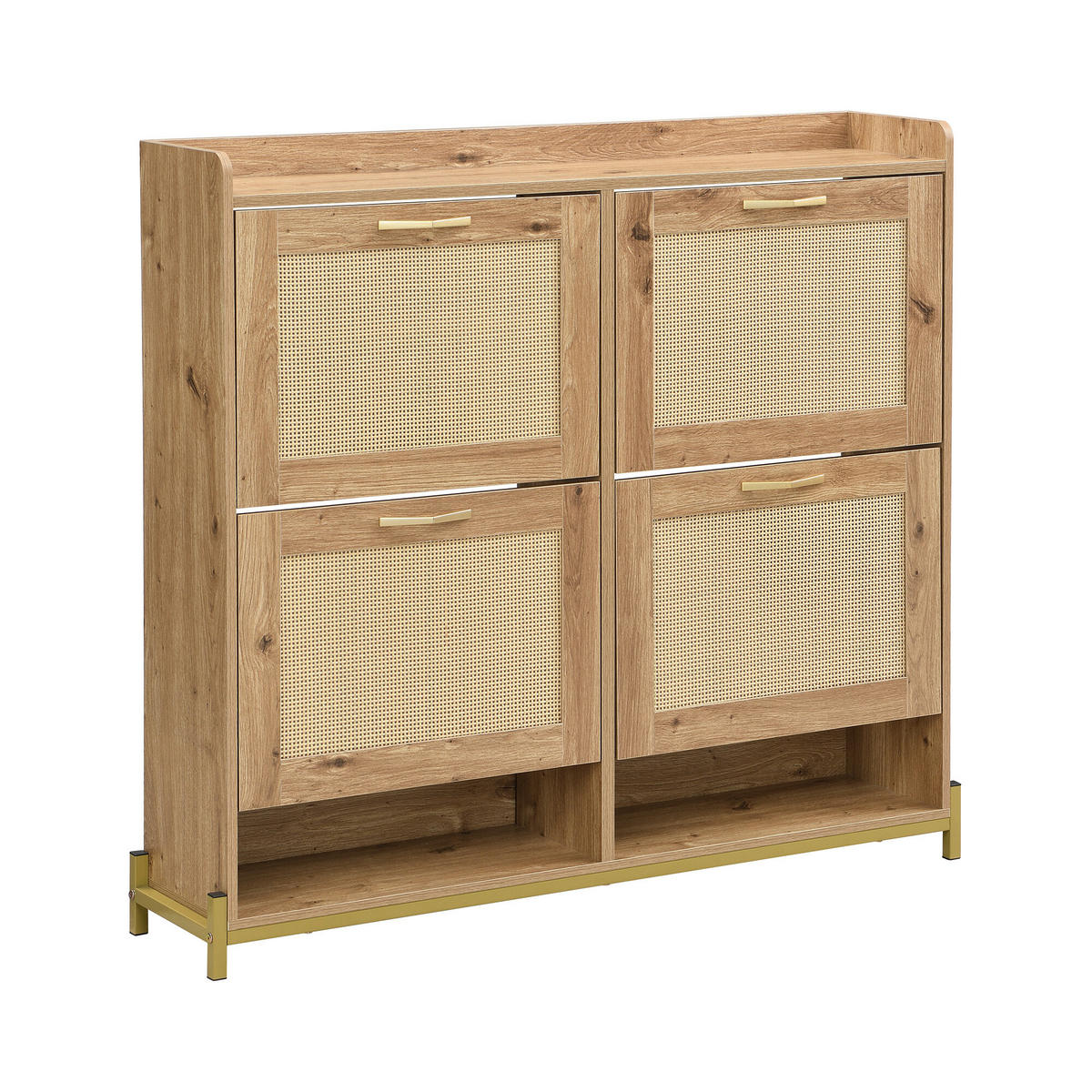 SCHUHSCHRANK aus Holz mit Rattantüren - Hellbraun, Holzwerkstoff (24/100/108.5cm) - Urban Meuble