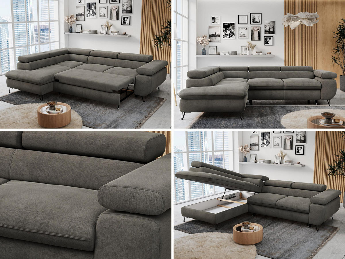 ECKSOFA PETER L Dunkelgrau Velvet - Links Seite - Dunkelgrau/Schwarz, Textil/Metall (208/273cm) - MKS