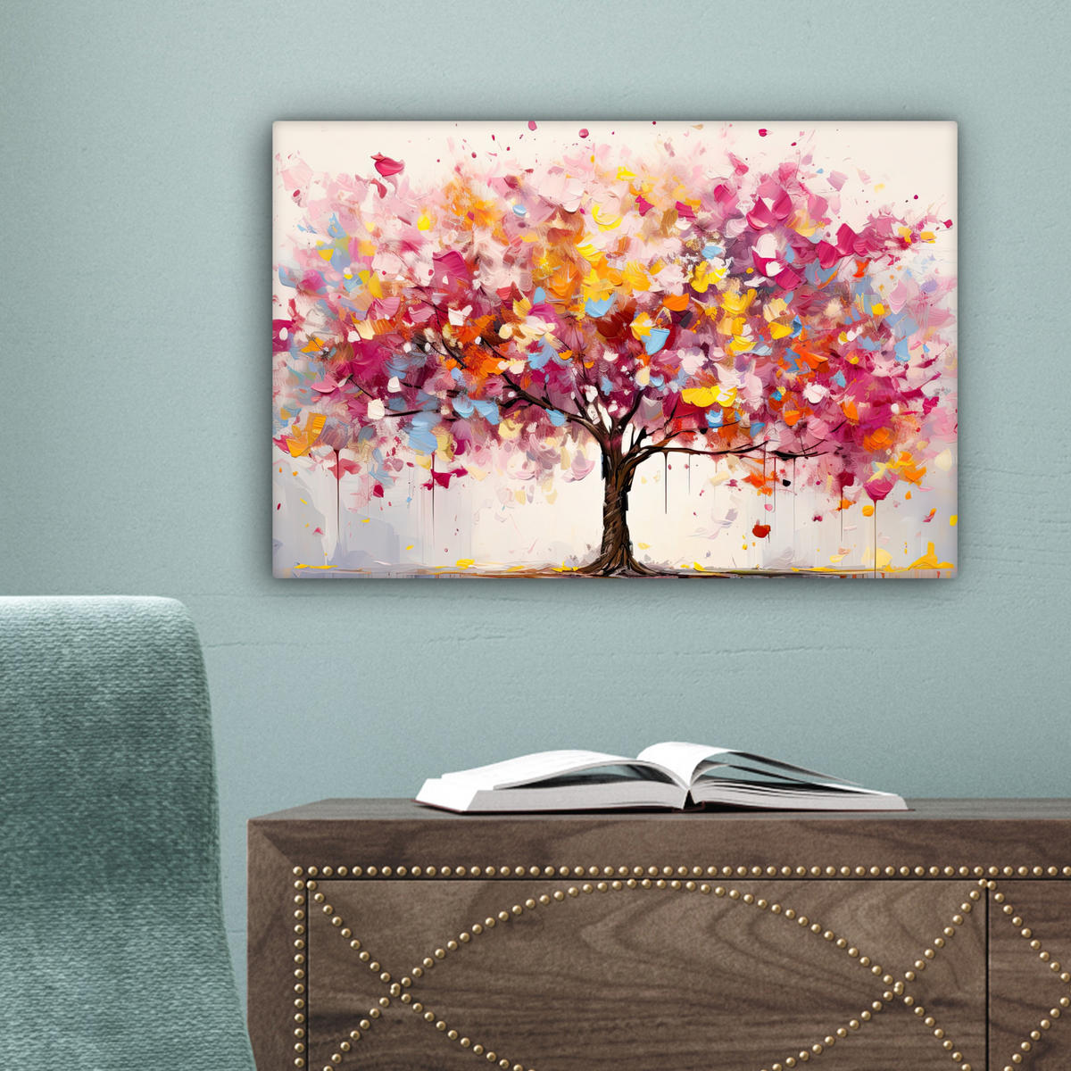 LEINWANDBILD Aquarell - Baum - Kunst - Abstrakt Deko Schlafzimmer 30x20 cm - Multicolor, Textil (30/20cm) - MuchoWow
