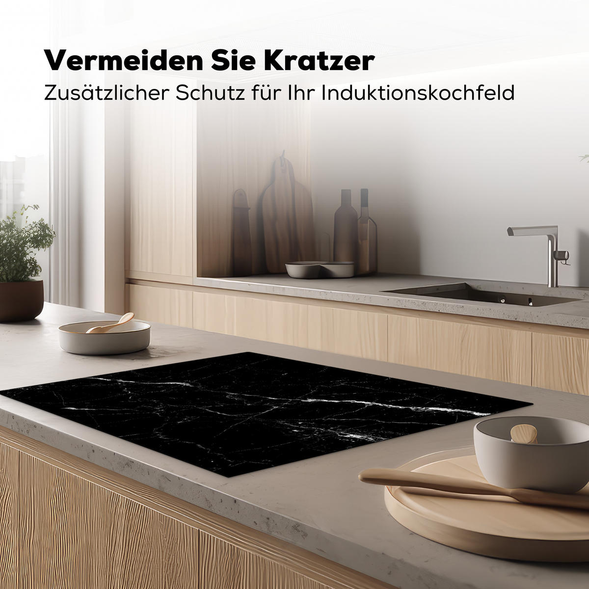 HERDABDECKPLATTE Marmoroptik - Schwarz - Luxus 77x59 cm - Grau, Kunststoff (77/0.2/59cm) - MuchoWow