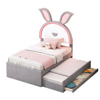 KINDERBETT 90/200 cm mit Ausziehbett, 3 Schubladen, LED-Beleuchtung und Samtbezug, Grau - Grau, Textil (90/200cm) - Redom
