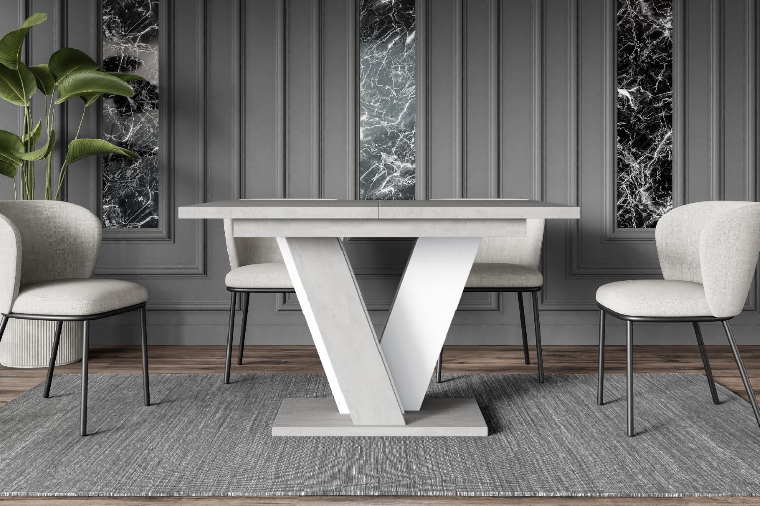 ESSTISCH ausziehbar 120 -160x90x75 cm - Betonoptik K350/Weiß - INEY - Weiß, Holzwerkstoff (120/90/75cm) - ALTDECOR