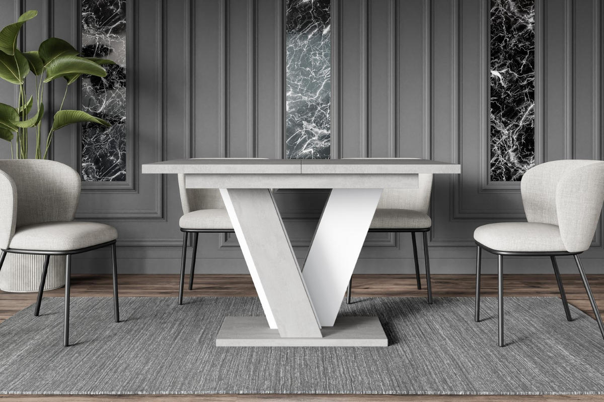 ESSTISCH ausziehbar 120 -160x90x75 cm - Betonoptik K350/Weiß - INEY - Weiß, Holzwerkstoff (120/90/75cm) - ALTDECOR