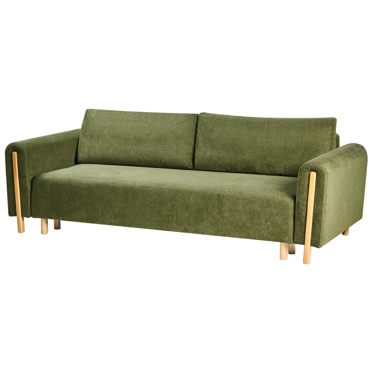 ROZKLÁDACÍ POHOVKA 3-místná Látka Zelená s úložným prostorem Kvam - světle hnědá, textil (242/85/99cm) - Beliani