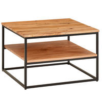 COUCHTISCH Industrial, Akazienholz mit Metallbeinen, zwei Ablageflächen - Beige/Schwarz, Holz/Metall (60/60/41cm) - KADIMA DESIGN