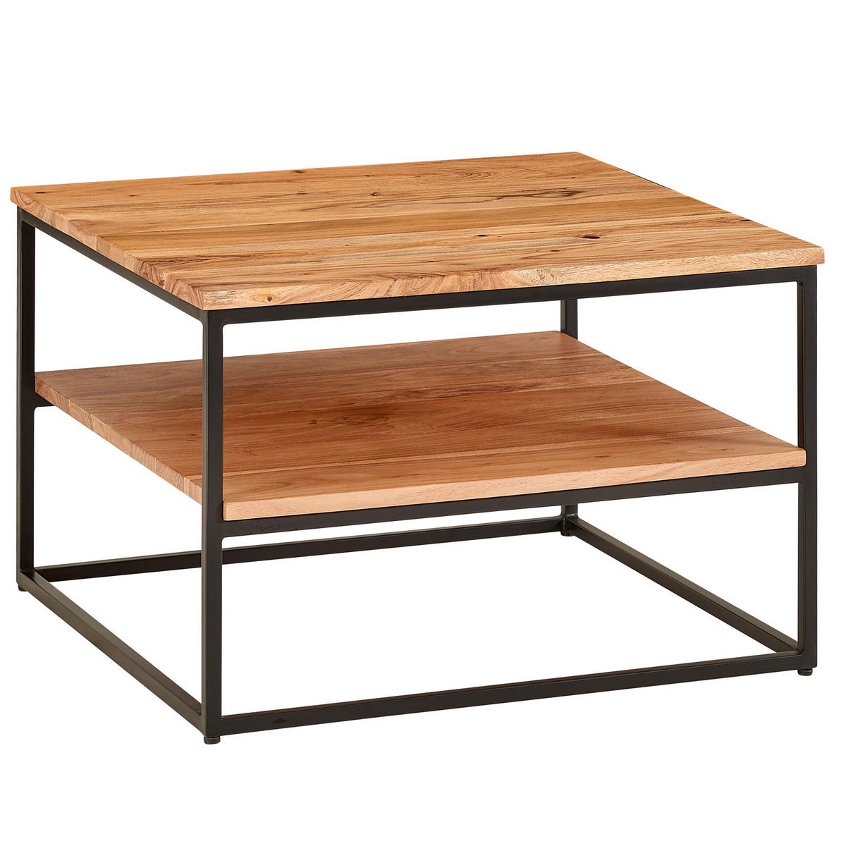 COUCHTISCH Industrial, Akazienholz mit Metallbeinen, zwei Ablageflächen - Beige/Schwarz, Holz/Metall (60/60/41cm) - KADIMA DESIGN