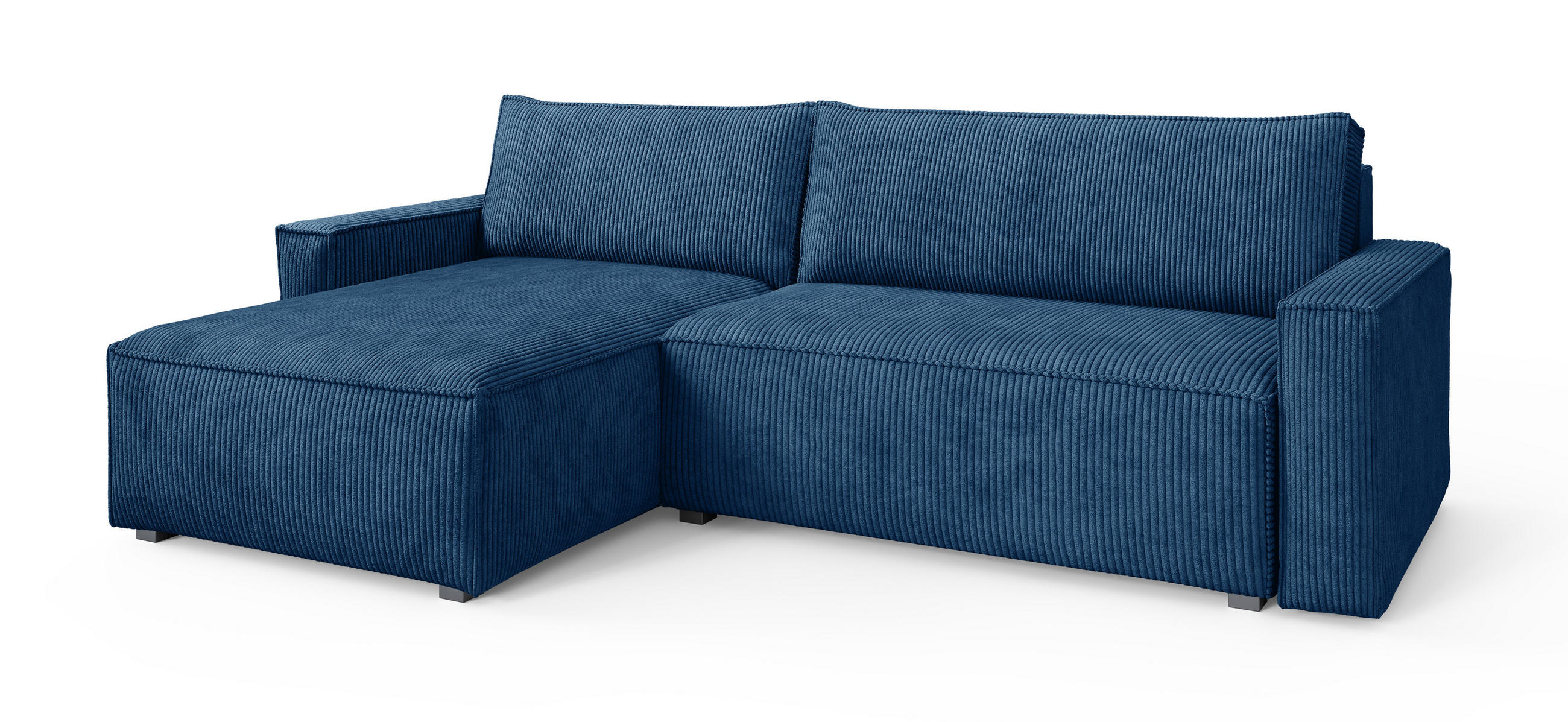 ECKSOFA BESMIR Blau Kordstoff mit Schlaffunktion - Blau, Holz (275/148cm) - MASSENO