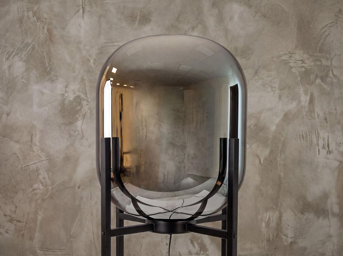 STELEUCHTE aus grauem Rauchglas mit Spiegeleffekt und schwarzem Stahl Ø45/140 cm - Schwarz, Metall (45/45/140cm) - The Lumine