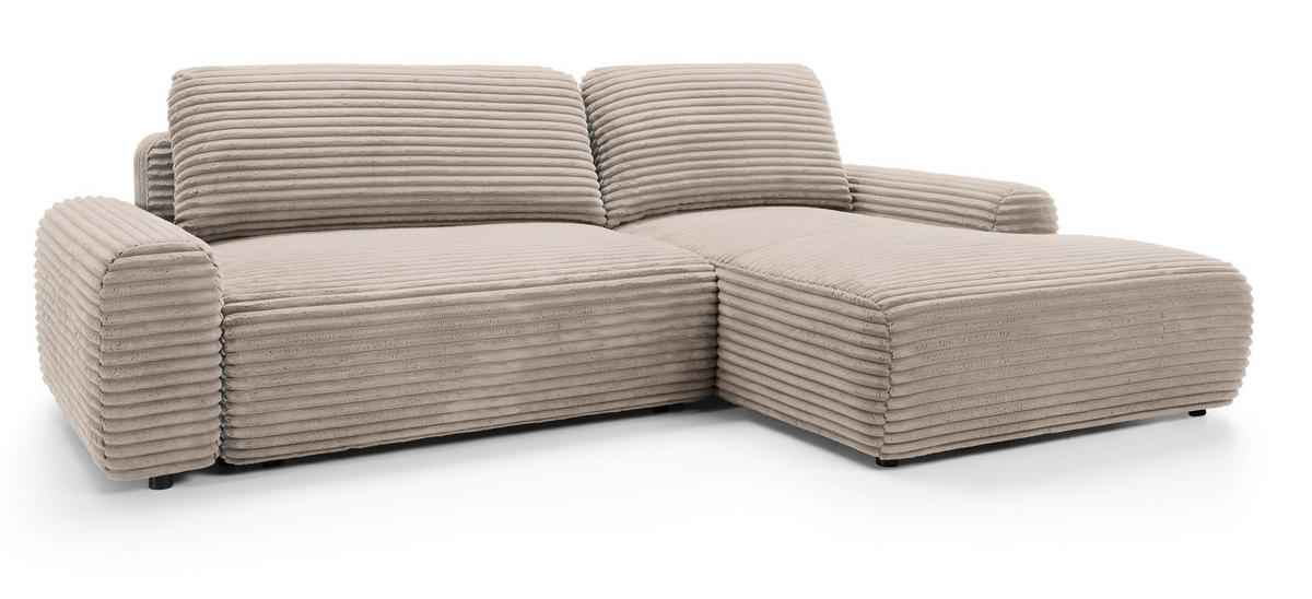 ECKSOFA 260 cm Cantara mit Cordstoff, Bettkasten, Rechts, Hellbraun - Hellbraun, Holz (162/264cm) - Emporius