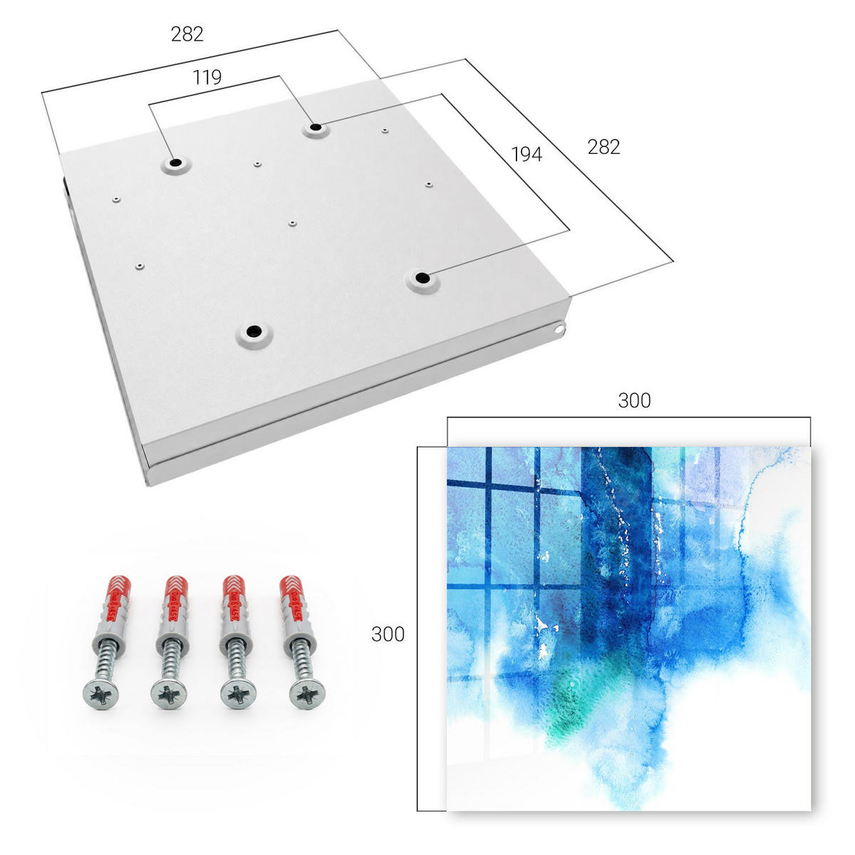 SCHLÜSSELBOX Weiß 30x30 cm – Türöffnung nach rechts - Blaue Wellen - Blau, Metall (30/30/5cm) - TULUP