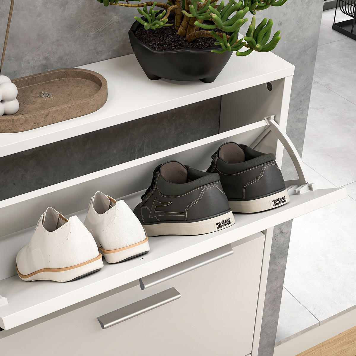 SCHUHKIPPER 116 cm - Weiß - Silberfarben/Weiß, Holzwerkstoff/Kunststoff (116/103/17cm) - home24