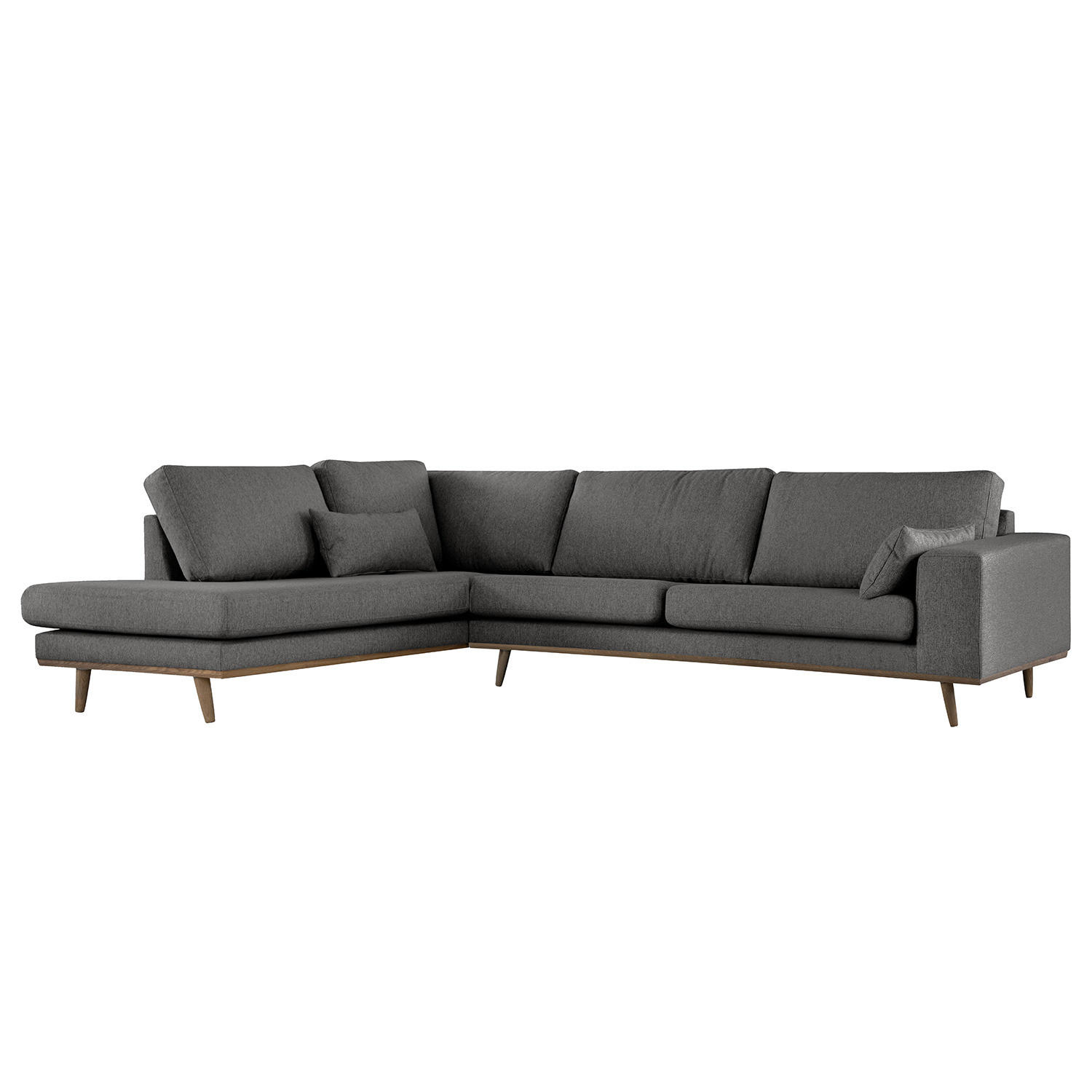 ECKSOFA mit Ottomane - Eichefarben/Dunkelgrau, Eichenholz/Textil (287/219cm) - home24