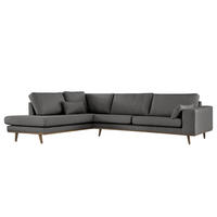 ECKSOFA mit Ottomane - Eichefarben/Dunkelgrau, Eichenholz/Textil (287/219cm) - home24