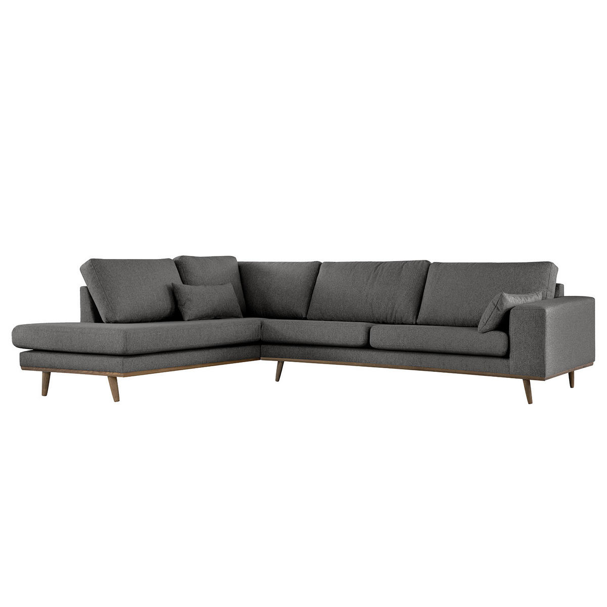 ECKSOFA mit Ottomane - Eichefarben/Dunkelgrau, Eichenholz/Textil (287/219cm) - home24