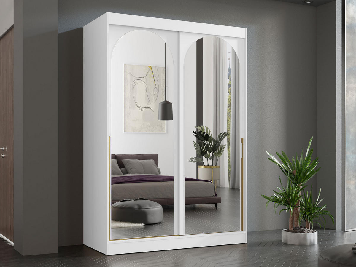 SCHIEBETÜRENSCHRANK Modin 150 - Goldfarben/Weiß, Holzwerkstoff/Kunststoff (150/216/65cm) - MIRJAN24