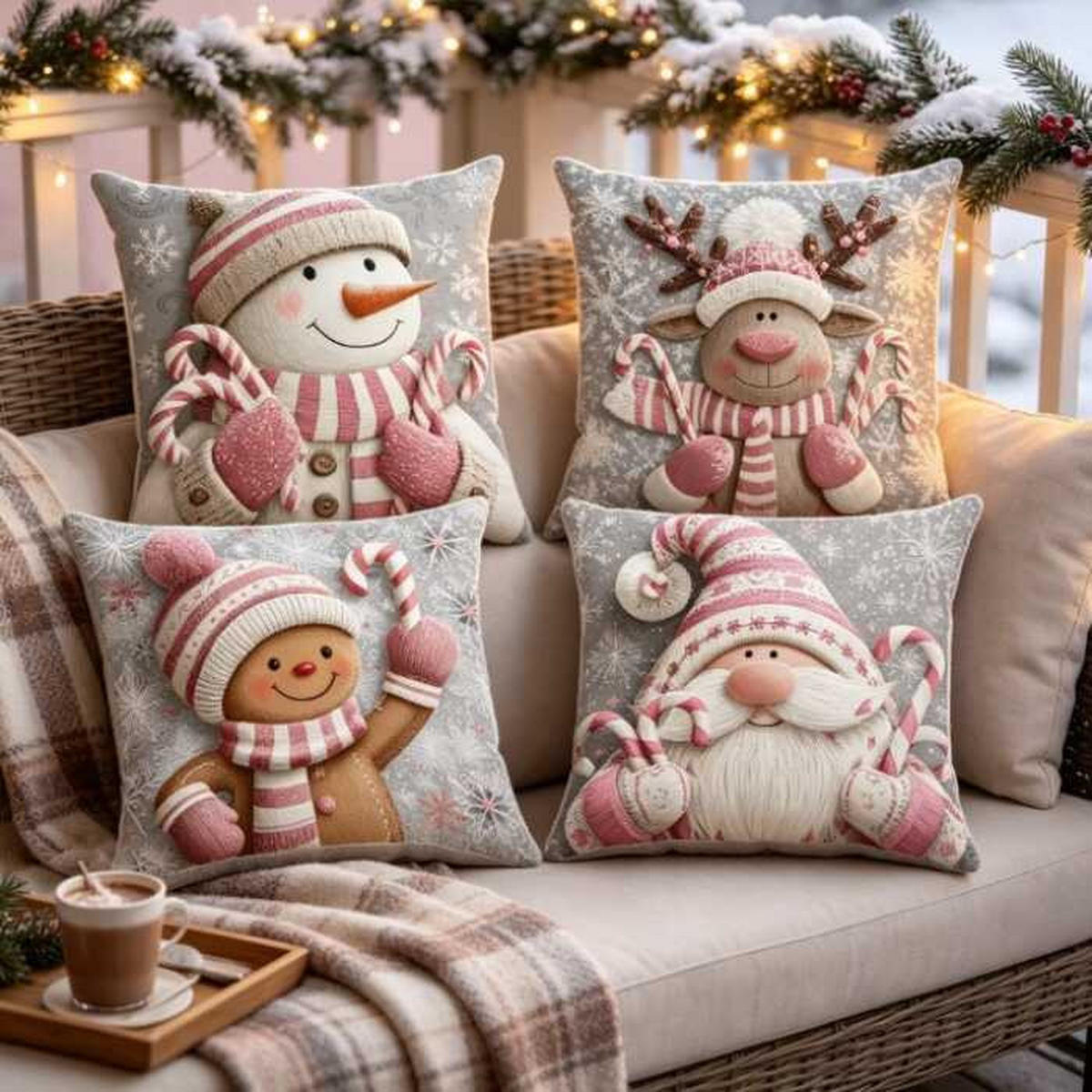 KISSENBEZUG – Weihnachtskissenbezug (Kissenfüllung nicht enthalten) – 45 x 45 cm – Pink(vier Stück) - Pink, Textil (45/45cm)