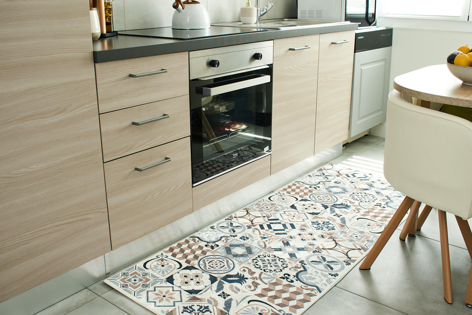 KÜCHENTEPPICH mit braunem Zementfliesenmuster Azulejo 70x180 cm - Braun, Textil (70/180cm) - Nazar Rugs