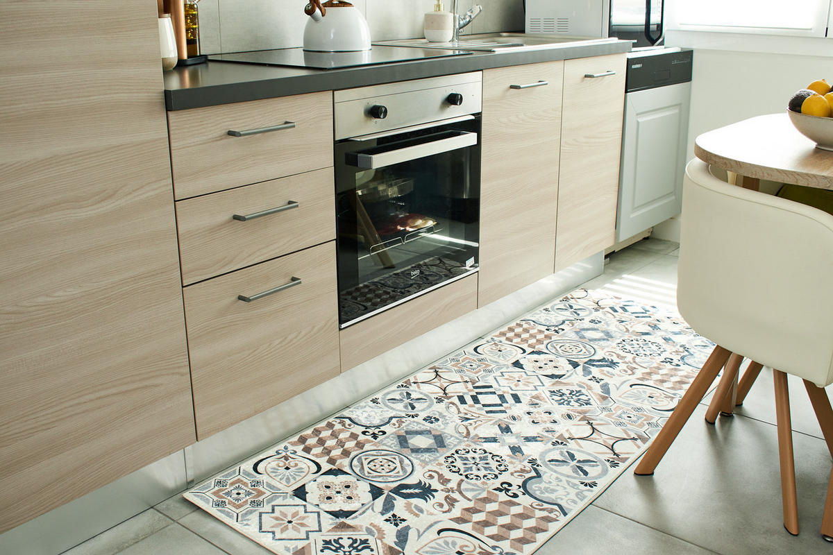 KÜCHENTEPPICH mit braunem Zementfliesenmuster Azulejo 80x300 cm - Braun, Textil (80/300cm) - Nazar Rugs
