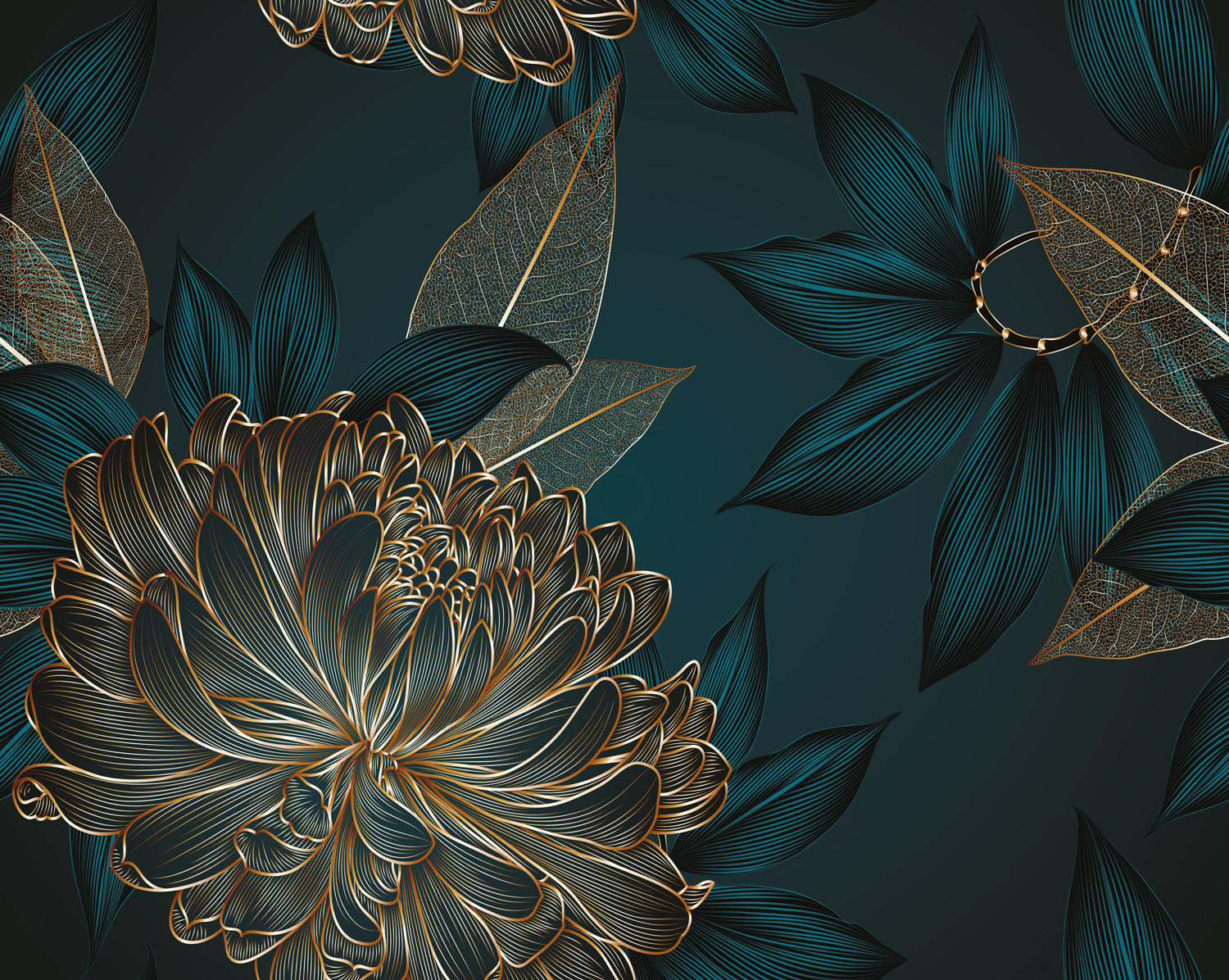 FOTOTAPETE Blumen 350 x 279 cm - Goldfarben, Papier (350/279cm) - Sanders & Sanders