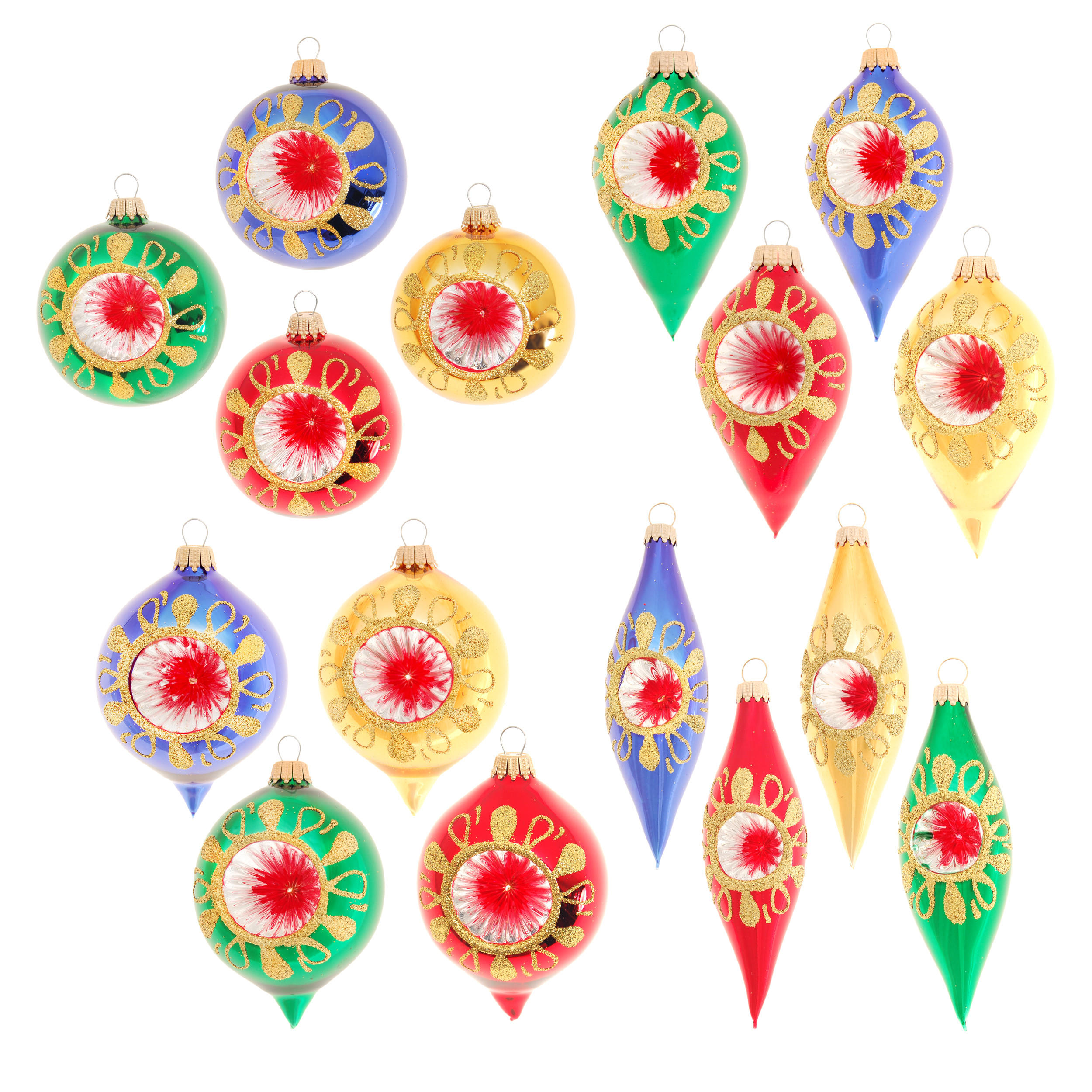 CHRISTBAUMSCHMUCK Reflexformenset Mehrfarbig 10cm (Glas / 16 Stk.) - Multicolor, Glas (7/10/7cm) - Krebs Glas Lauscha