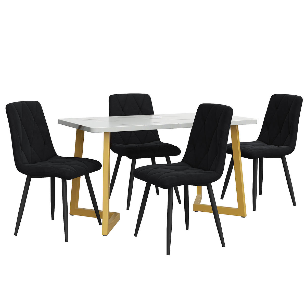 ESSTISCHSET 117x68 Cm Mit 4 Stühlen, Rechteckig, Schwarz Twill, Gold - Schwarz, Holzwerkstoff (117/75/68cm) - FLIEKS