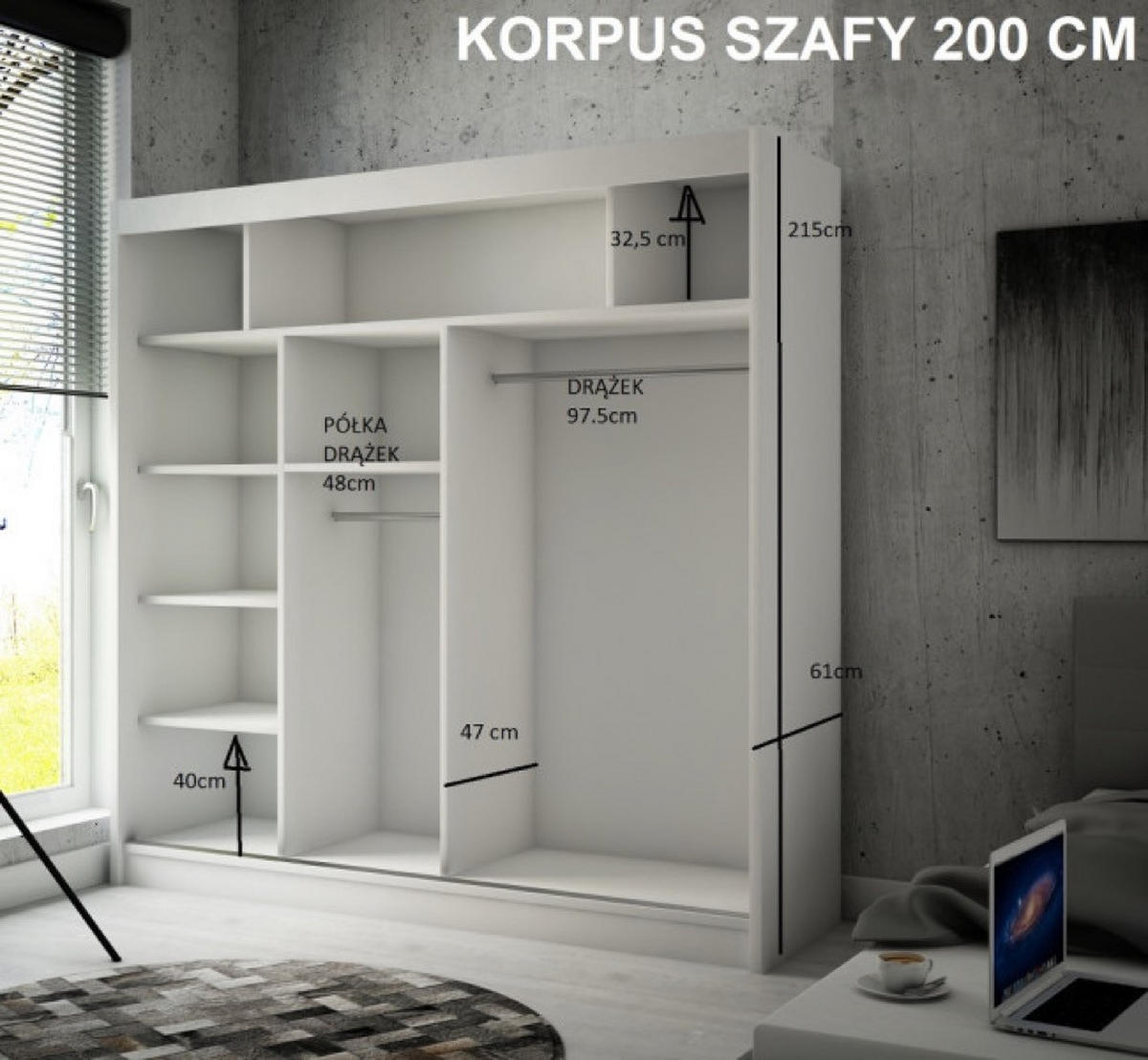 SCHRANK Schwarz Lamellen Craft Gold 200 cm - Schwarz, Holzwerkstoff (200/215/61cm) - Sepro Meble