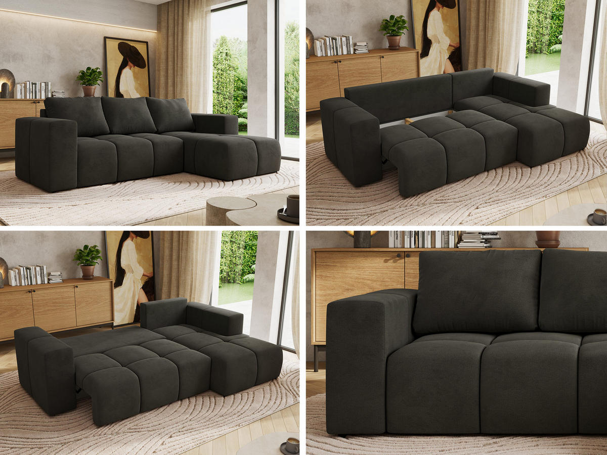 ROHOVÁ SEDAČKA MONIVA L - Tmavě šedá Samet - Pravá Strana - černá/tmavě šedá, textil/plast (266/164cm) - MKS