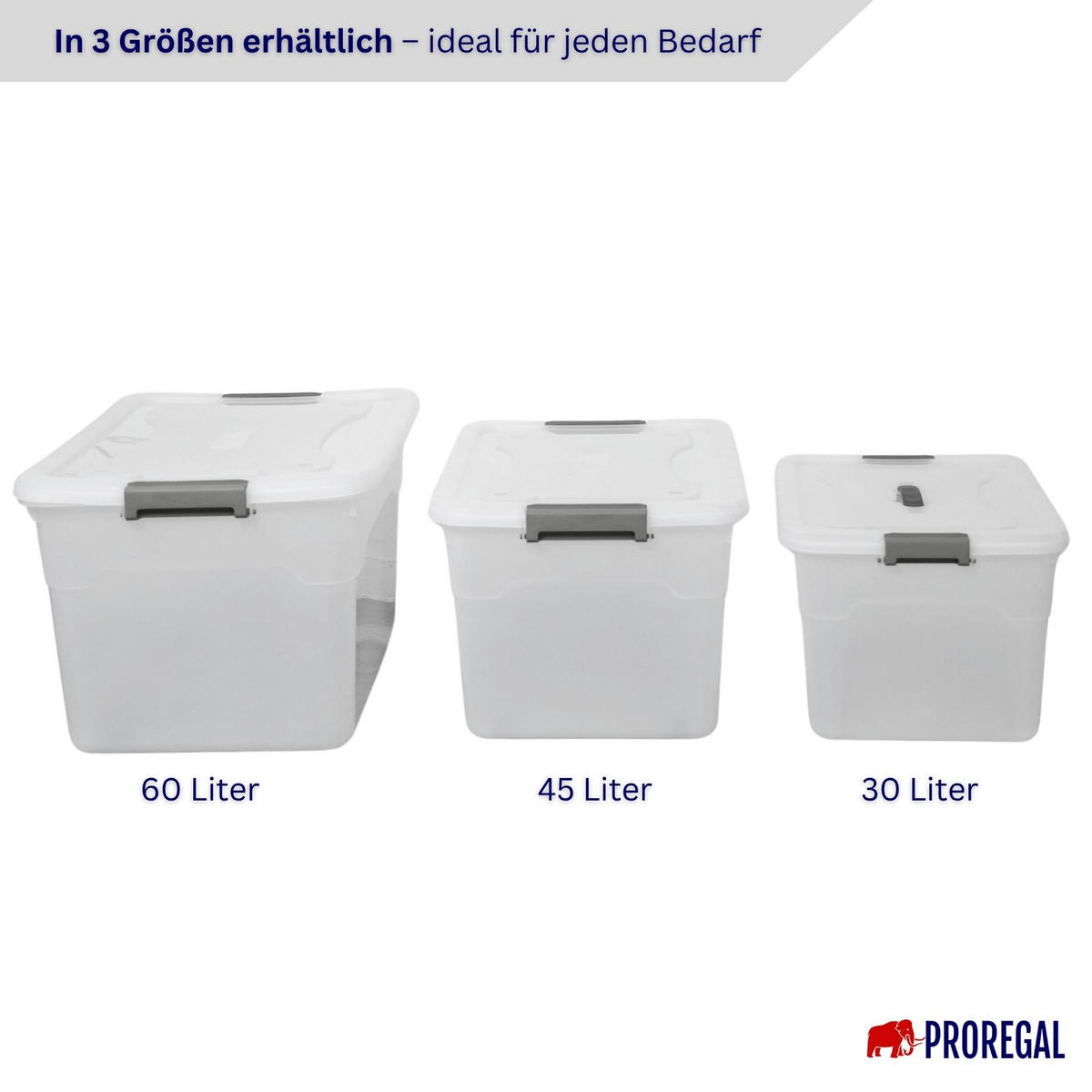 AUFBEWAHRUNGSBOX mit Deckel 60L im 6er Set Extra Groß Rollen transparent stapelbar - Transparent, Kunststoff (58/34/43cm) - PROREGAL