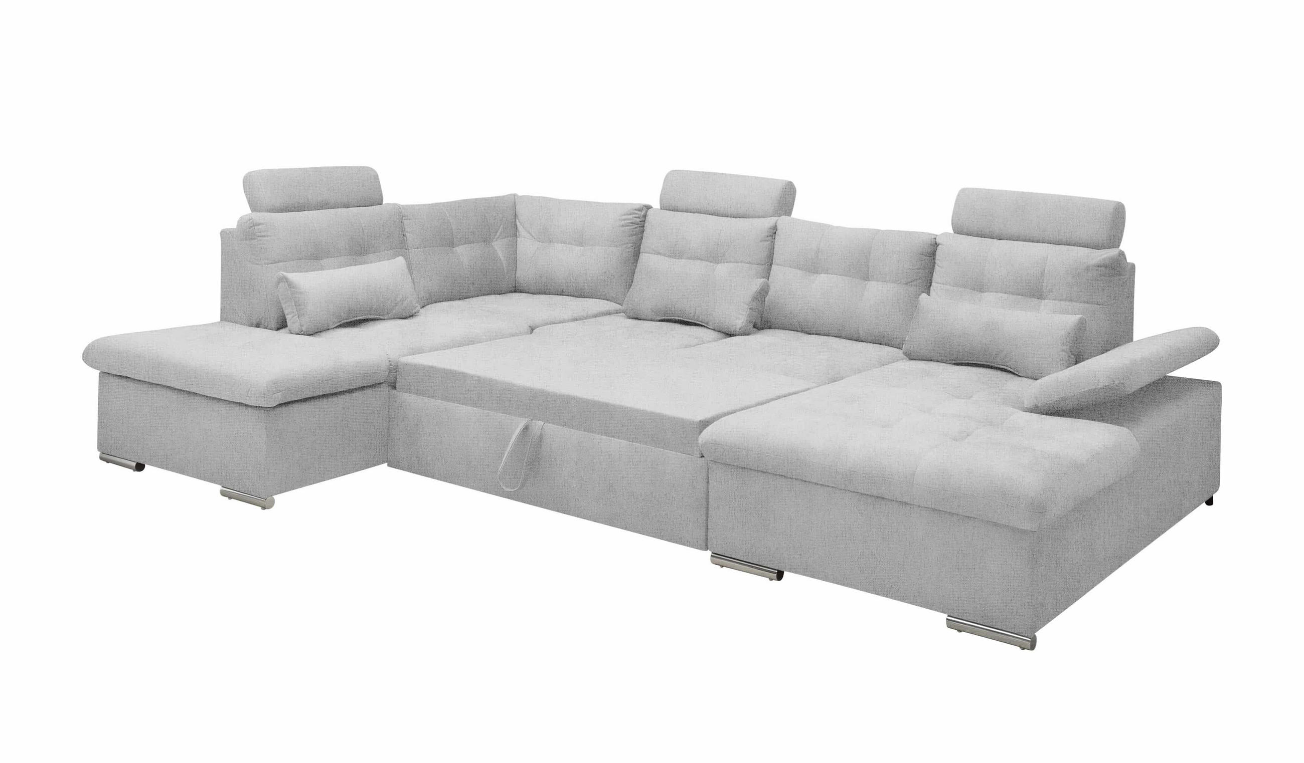 WOHNLANDSCHAFT mit Schlaffunktion und Bettkasten, verstellbare Armlehne - Chromfarben/Hellgrau, Kunststoff/Textil (324/107/218cm) - ed exciting design