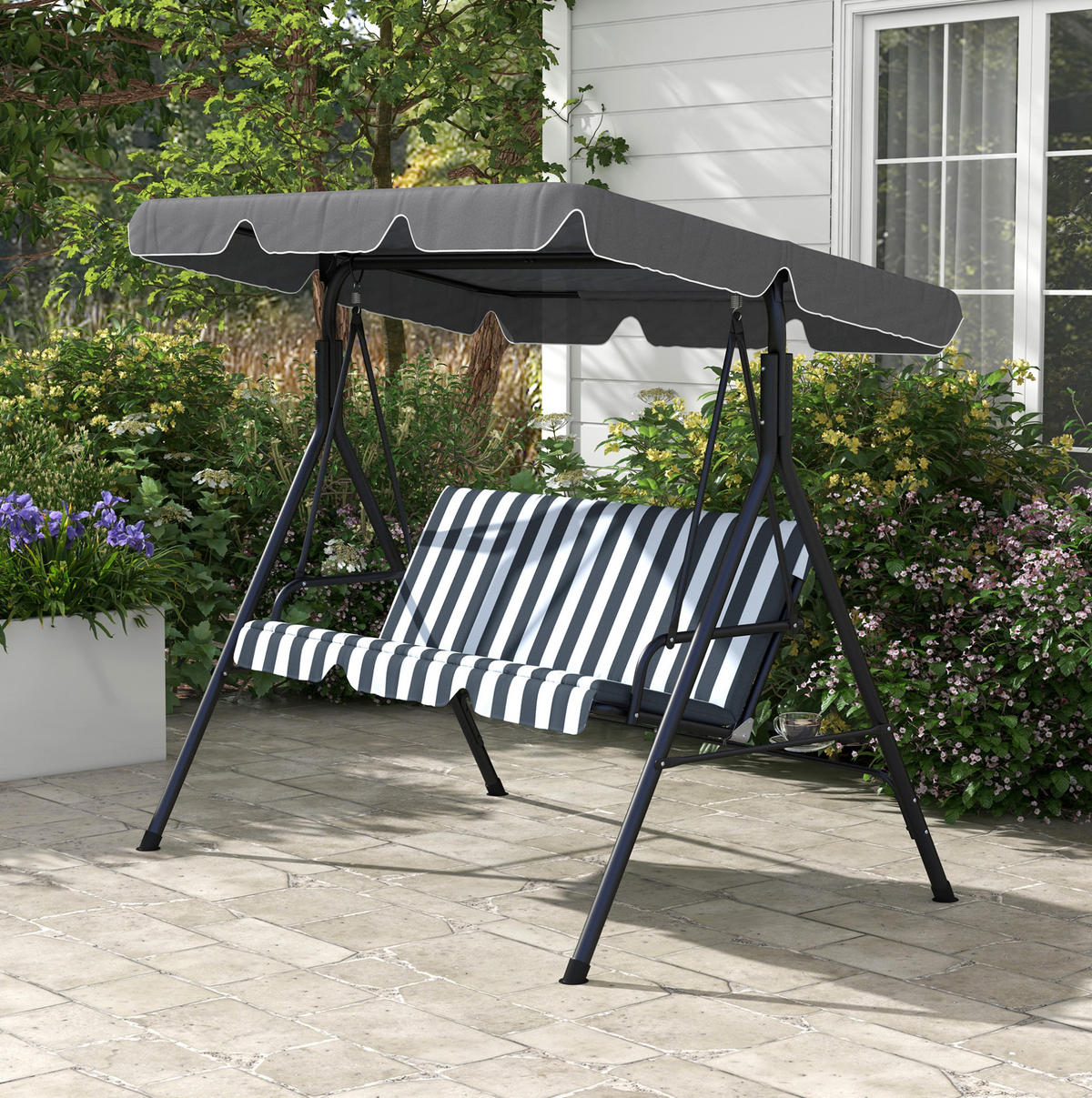 HOLLYWOODSCHAUKEL aus Polyester 172 x 110 x 153 cm in Grau mit neigbarem Sonnendach - Grau, Textil (110/153/172cm) - Modfu
