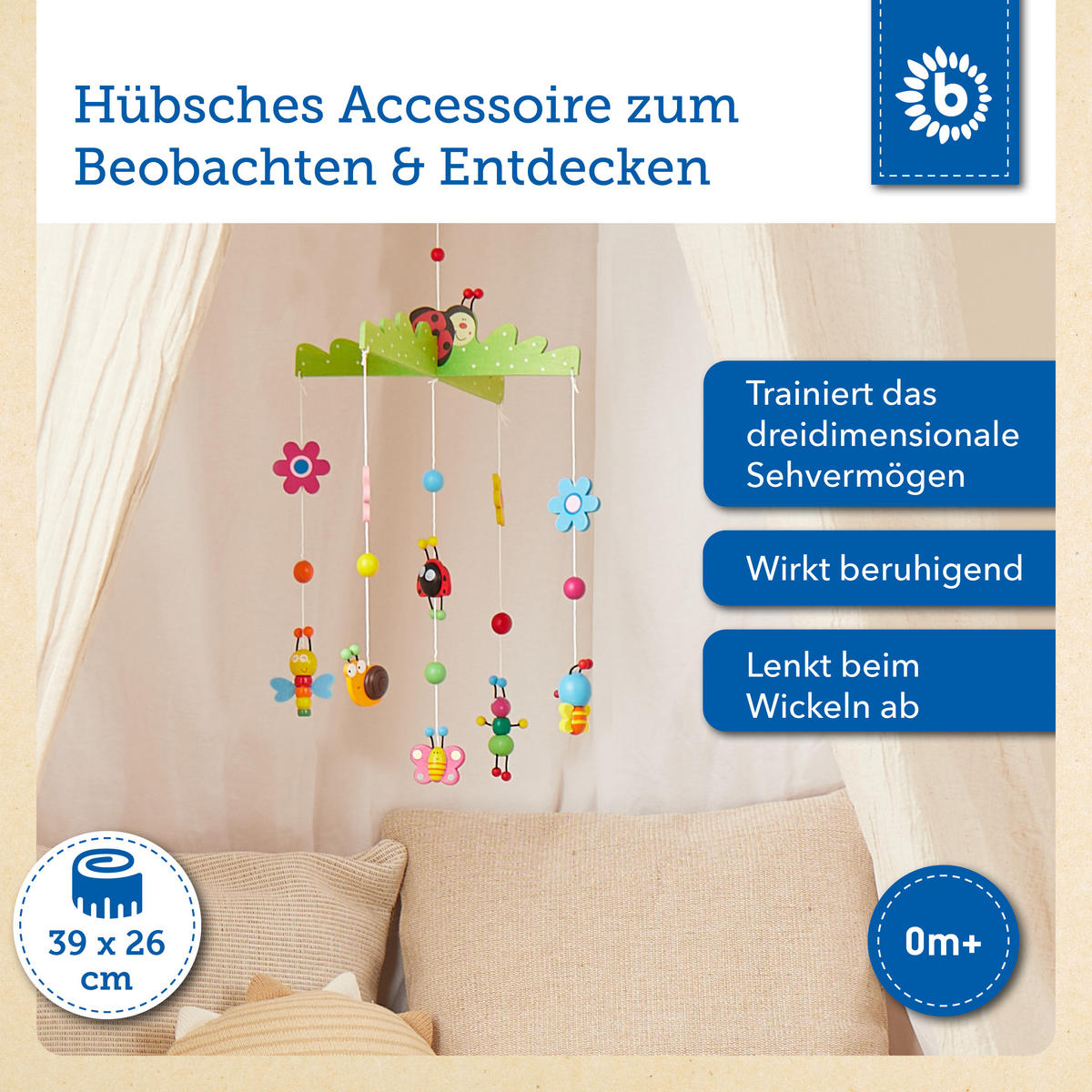 BABY-MOBILE Käferchen Holz - ab Gebur 3D - Multicolor, Holz (26/26cm) - Bieco Spielwaren