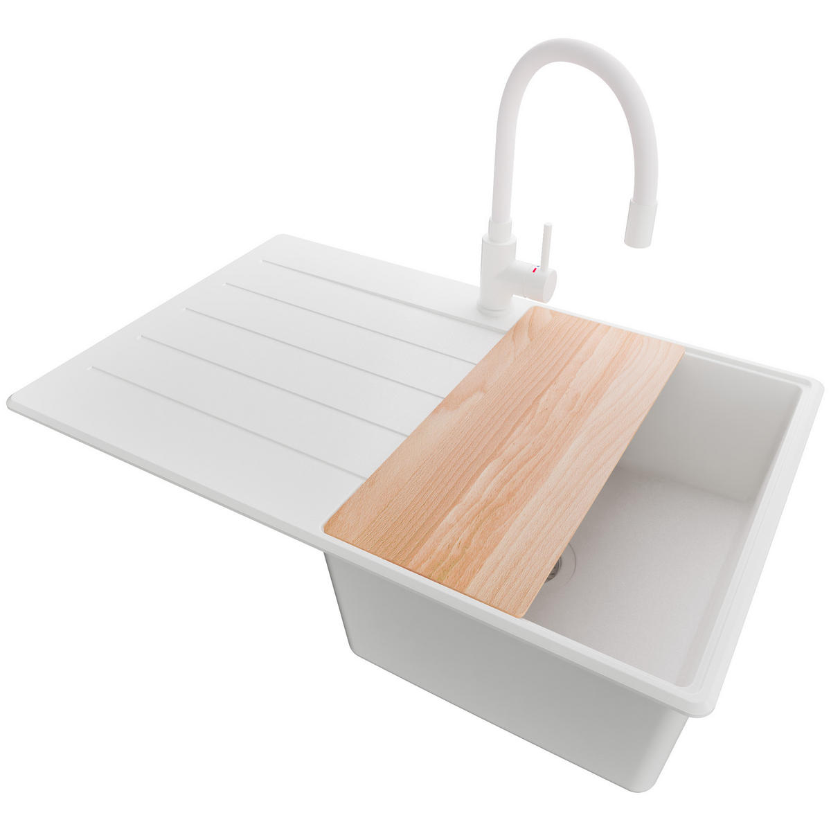 GRANITSPÜLE Kopenhagen, 2-er set Alles Weiß 78/50 cm 1 Becken + Küchenarmatur 38/14 cm + Ablauf-Set + Schneidebrett ab 45er Unterschrank - Beige/Weiß, Kunststoff (78/20/50cm) - Primagran