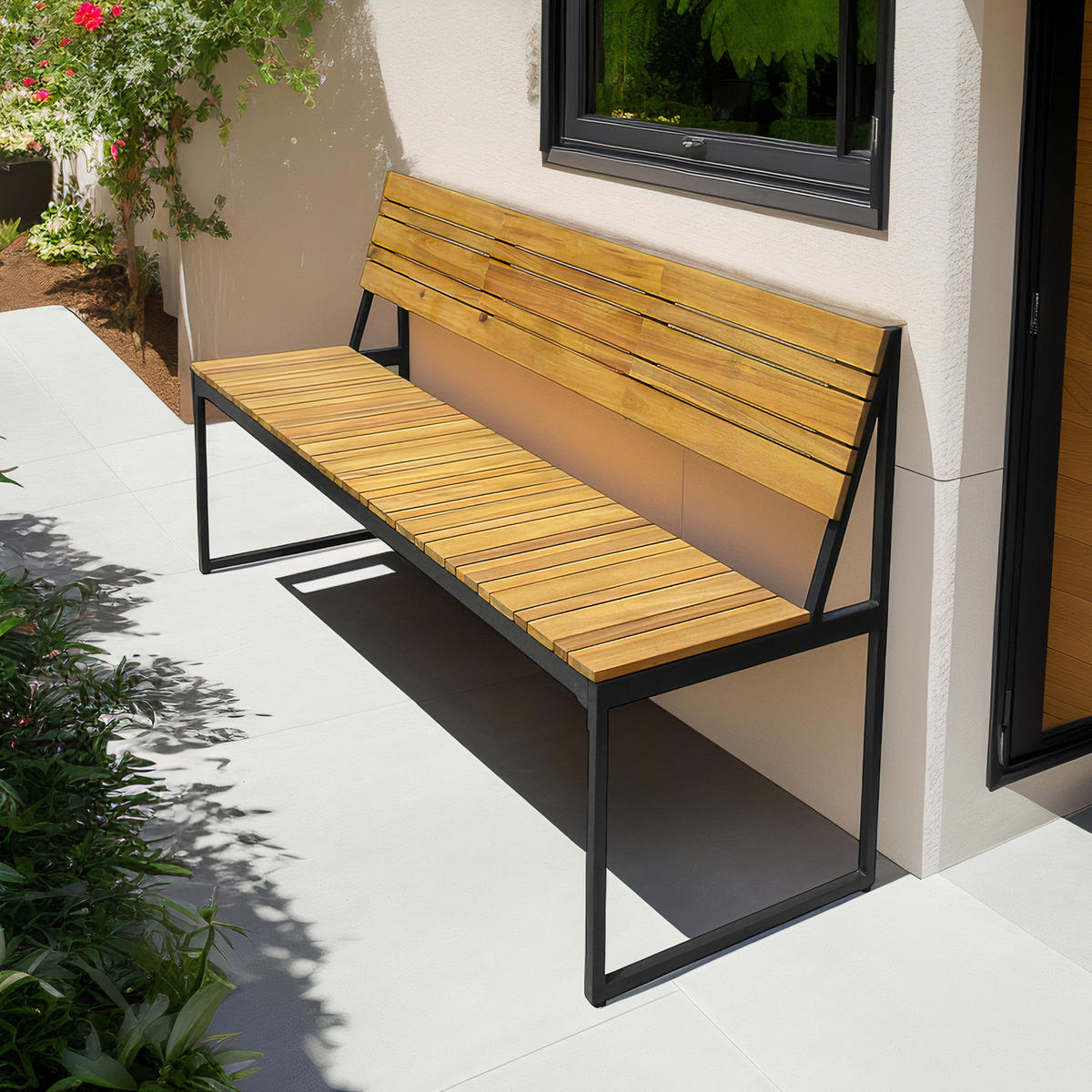 GARTENBANK AUS AKAZIENHOLZ - Schwarz / Braun - Akazie / Stahl - 150 x 83 x 50 cm - Schwarz/Braun, Holz/Metall (150/83/50cm) - home24