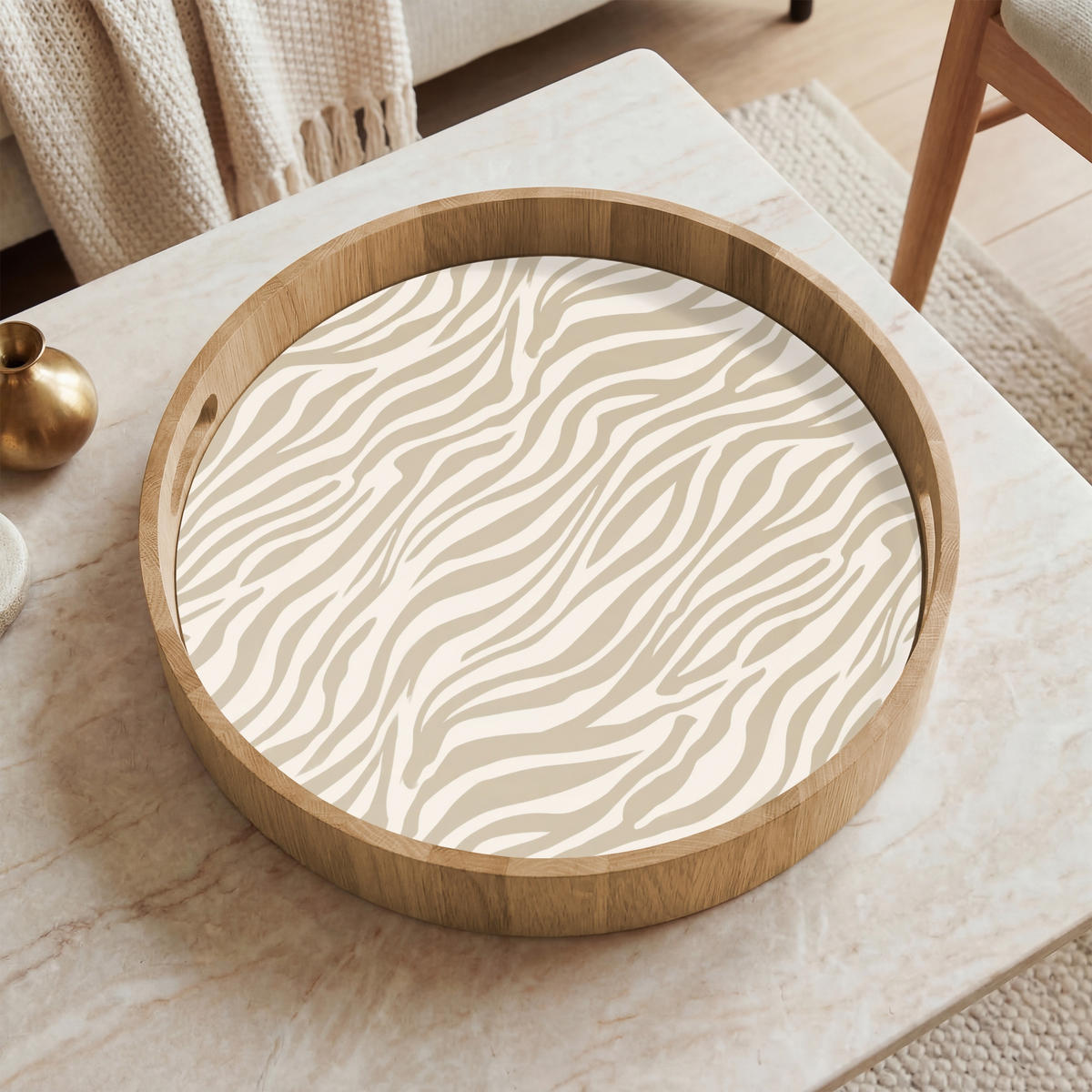 SERVÍROVACÍ PODNOS Zebra - vzor - béžová 40x40 cm - béžová, dřevo (40/5/40cm)