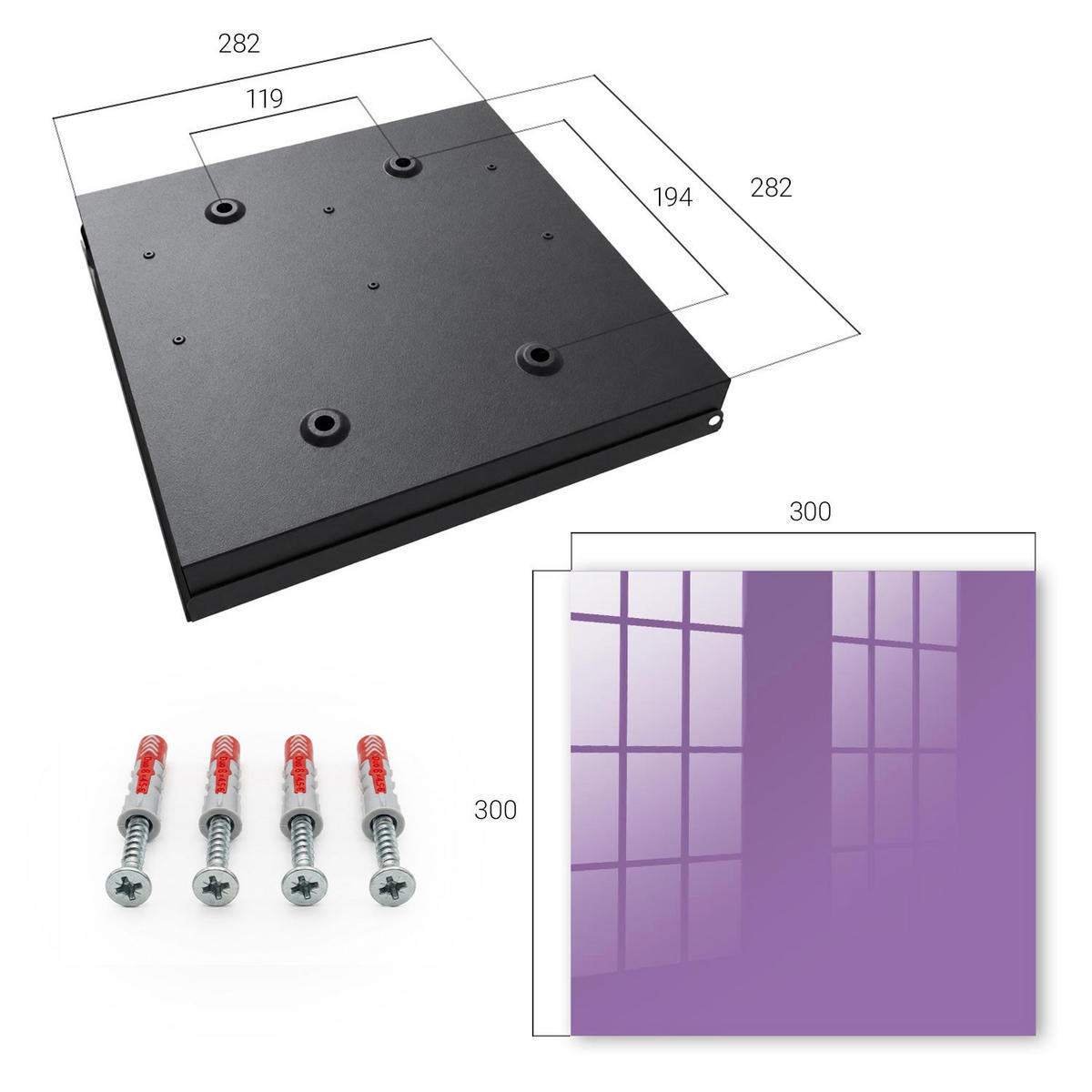 SCHLÜSSELBOX Schwarz 30x30 cm- Türöffnung nach rechts - Violett - Lila, Metall (30/30/5cm) - TULUP