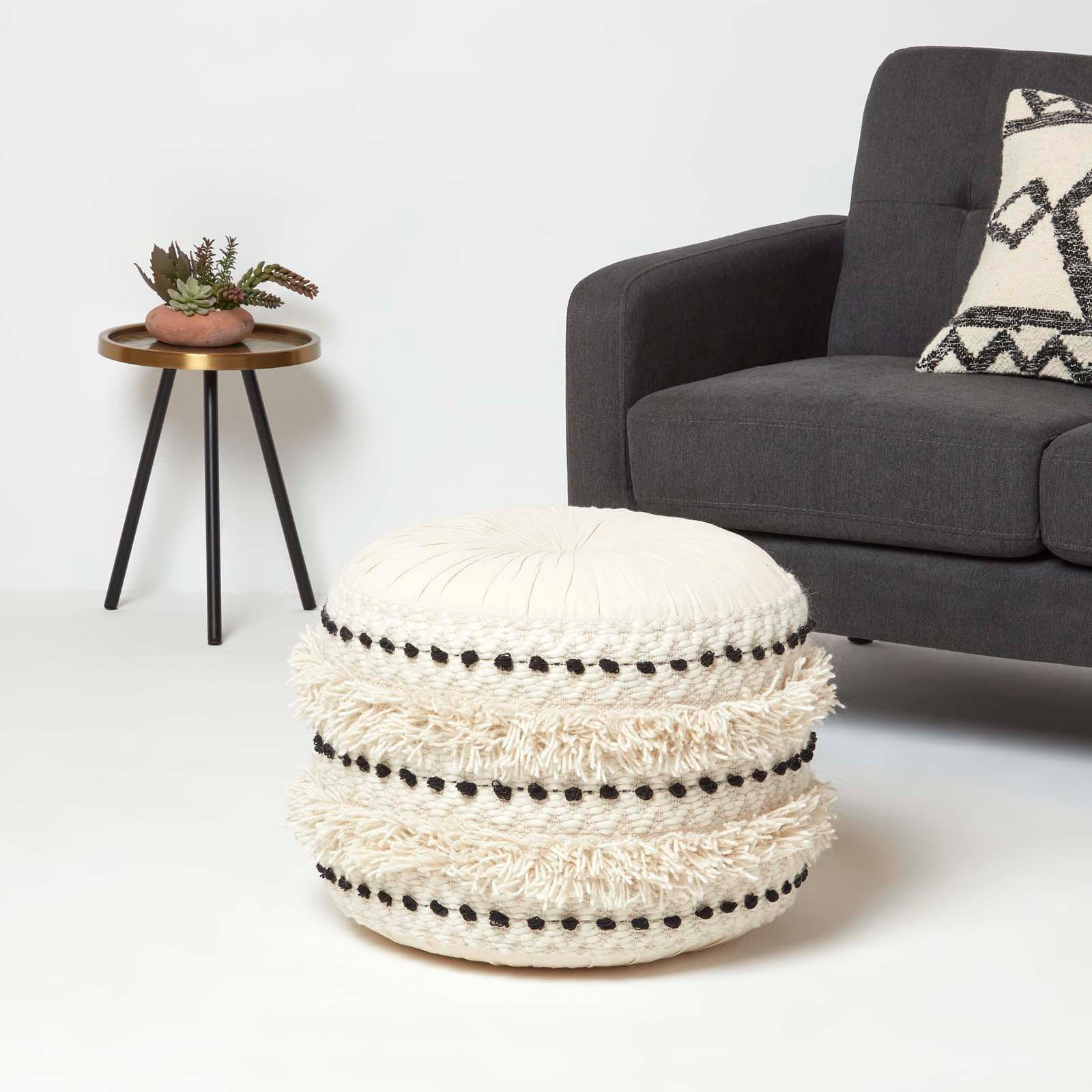 POUF Sahara schwarz-creme im Boho-Stil, 40/40/50 cm - Schwarz, Textil (50/40/50cm) - Homescapes