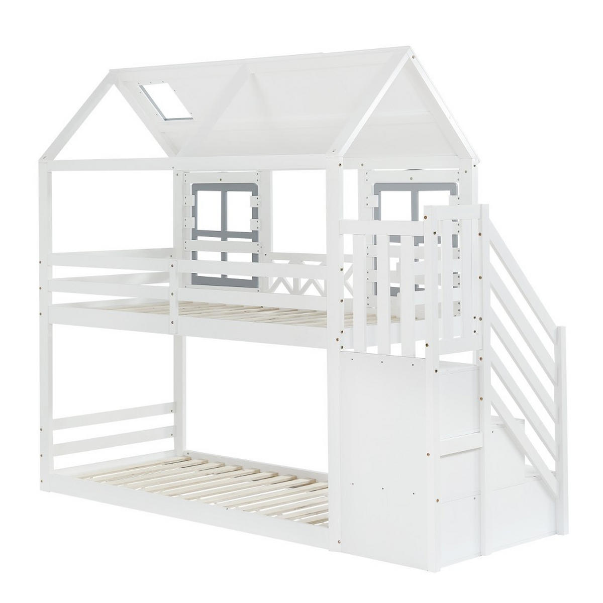 HAUSBETT 90x200cm in Weiß mit 3 Schließfächer - Weiß, Holz (90/200cm) - KOMHTOM