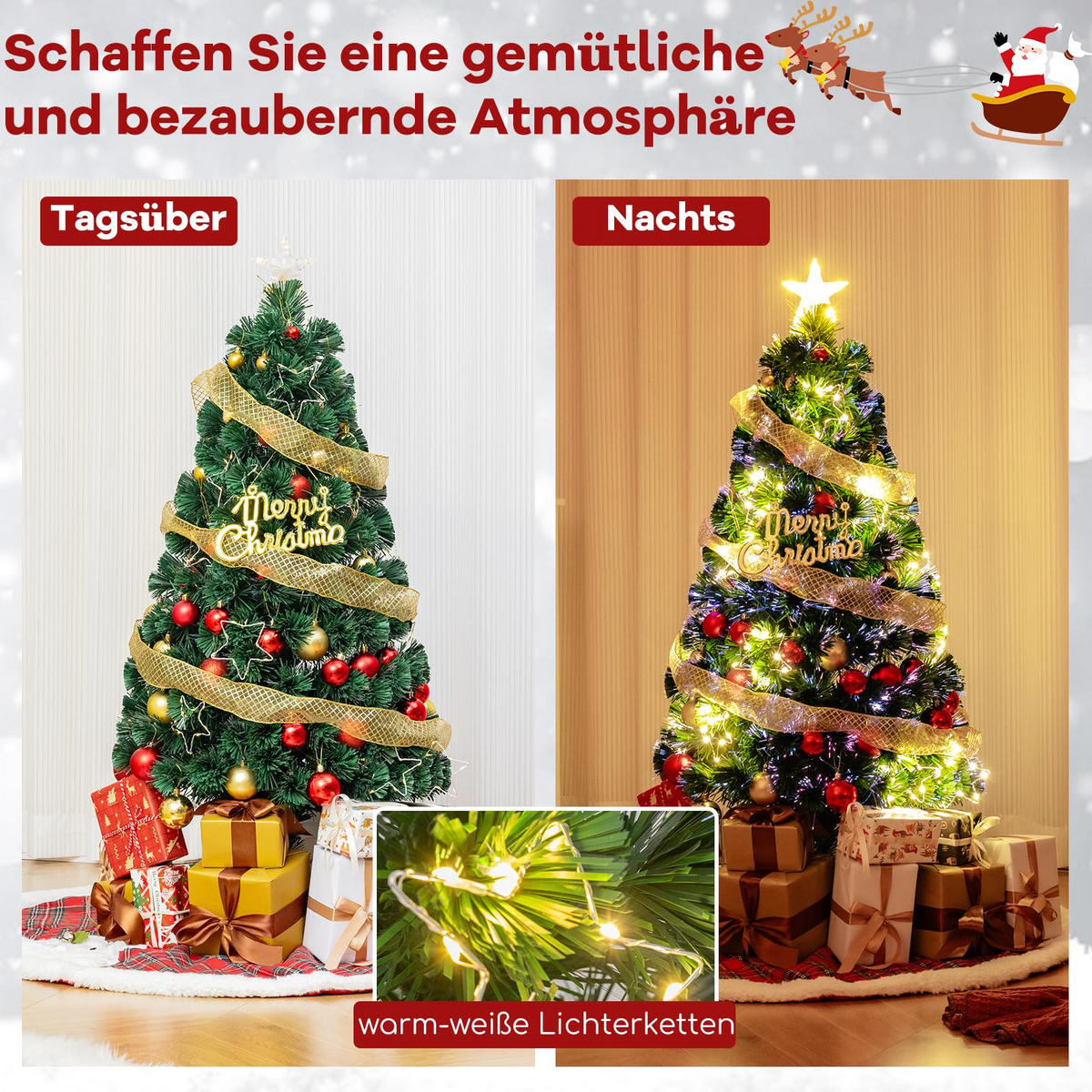 WEIHNACHTSBAUM Glasfaser Tannenform mit LEDs 120 cm grün - Grün, Metall (120cm) - COSTWAY