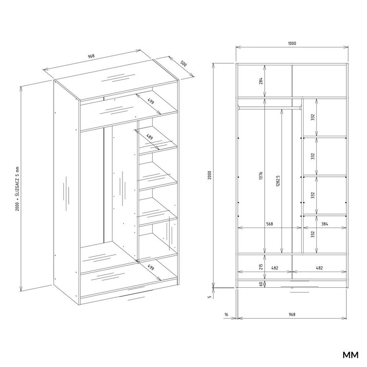 GARDEROBENSCHRANK Weiß 100/200/50 - Weiß, Holzwerkstoff (100/200/50cm) - RAUMHIRSCH FURNITURE