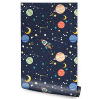 VLIESTAPETE Weltraum, Planeten und Raketen – Dunkelblau, Bunt – 50x1000 cm - Multicolor/Dunkelblau, Papier (50/1000cm) - Muralo