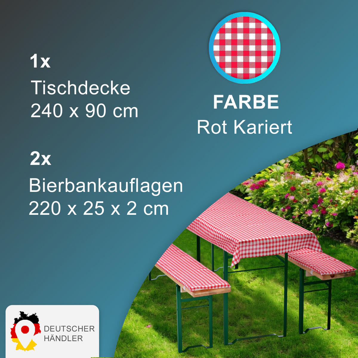 BIERBANKAUFLAGEN Set 240x90 cm Rot Kariert - Rot, Textil (90/240cm) - NYVI