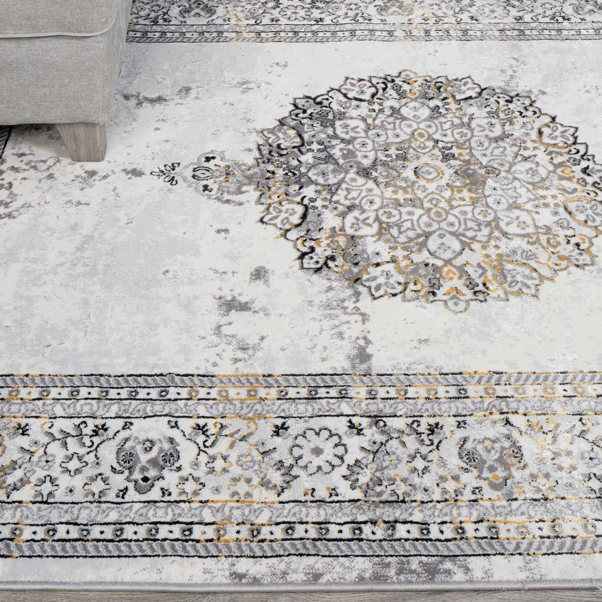 WEBTEPPICH Victoria Gold - Goldfarben/Grau, Textil (190/280cm) - Kukoon Rugs