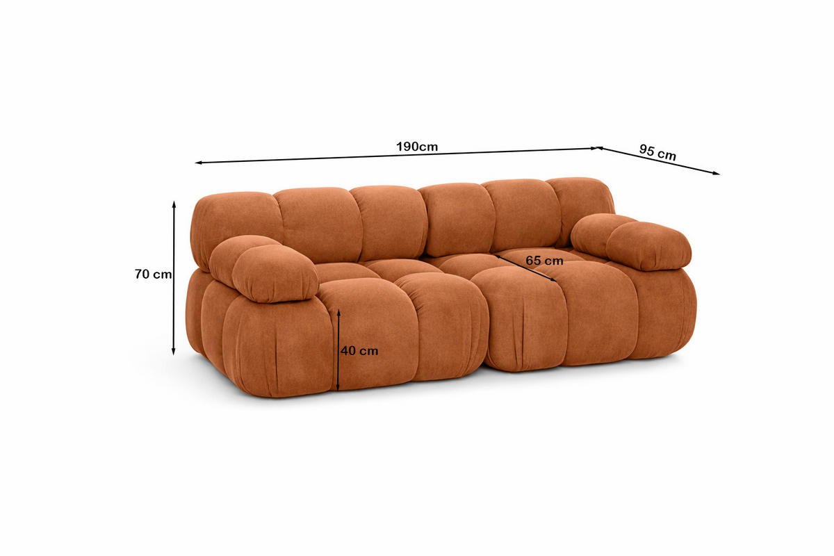 COUCH, 2-Sitzer Modular, Veloursstoff Salvador, Braun, Selia - Braun, Holz (190/70/95cm) - Kaiser Möbel