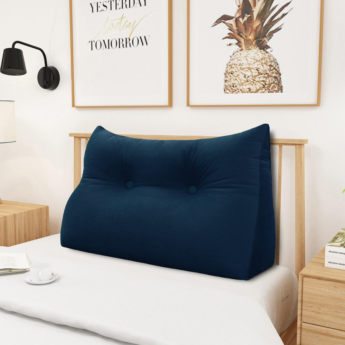 LESEKISSEN für Bett Samt Blau 60 cm - Blau, Textil (50/60cm) - Vercart