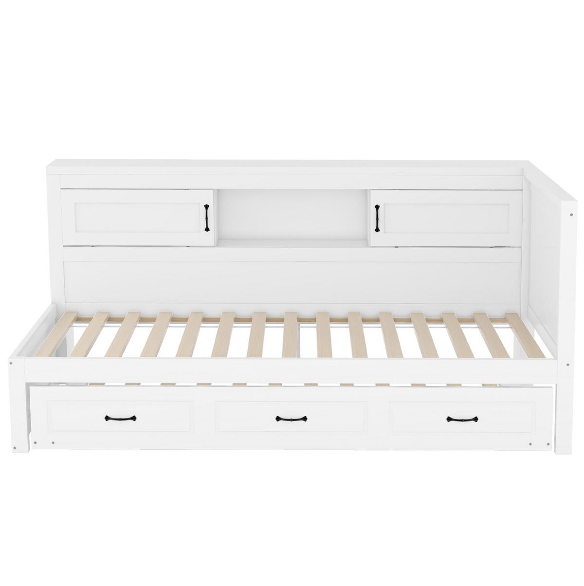 BETT 90/200 cm Weiß mit Ausziehbett, LED-Beleuchtung und USB - Weiß, Holzwerkstoff (90/200cm) - Flora Grace
