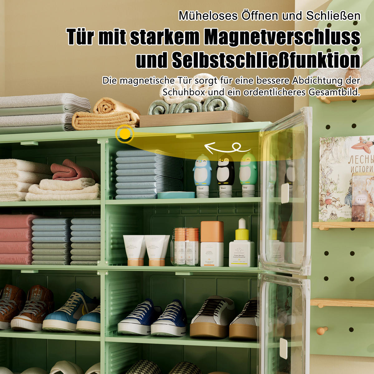 SCHUHSCHRANK, Doppelfach mit 6 Ebenen, faltbar, montagefrei, aus Kunststoff, Flurmöbel, Grün-Grau - Grün, Kunststoff (85/104/34cm) - GENKI LIVING