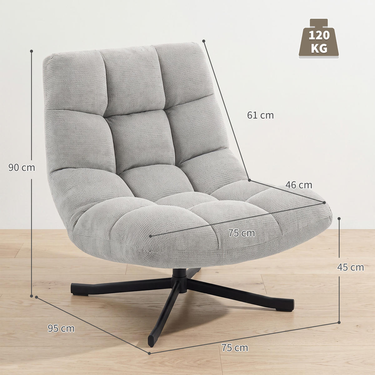 SESSEL Hellgrau 95.0/75.0/90.0 cm - Hellgrau, Textil (75/90/95cm)
